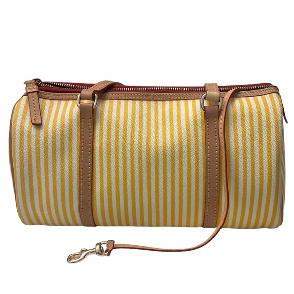 Dooney & Bourke Shoulder Barrel Bag Gold & White Stripes with Taupe Straps EUC - Picture 2 of 10